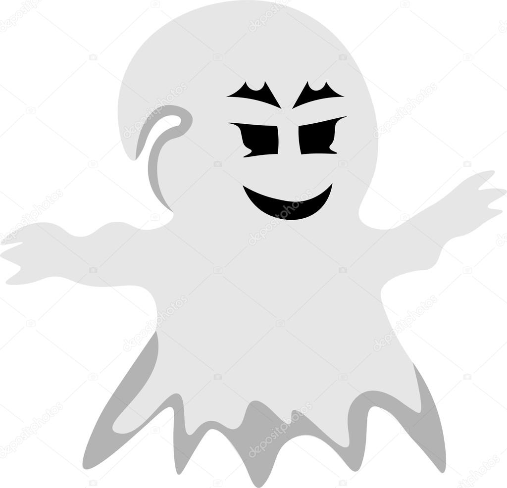 Vector full length illustration of one drawn grey color spooky phantom