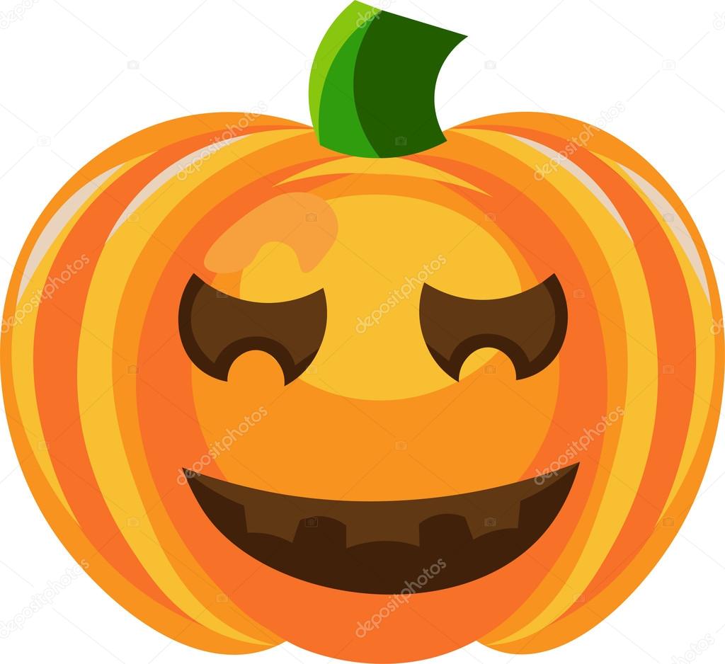 Vector colorful illustration of one drawn bright orange green and yellow colors pumpkin
