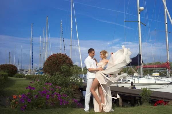 Pareja de boda en bahía — Foto de Stock