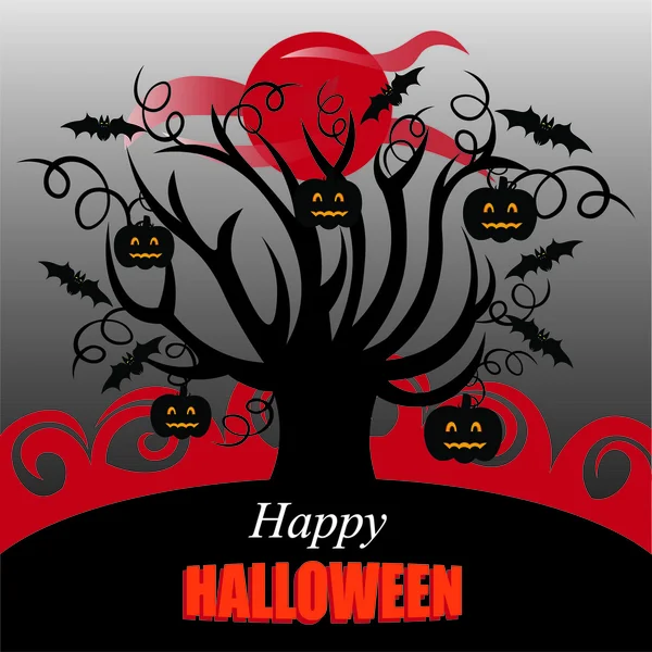 Glücklicher Halloween-Baum auf grau — Stockvektor