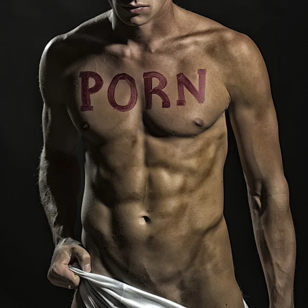 Homem com texto pornô — Fotografia de Stock