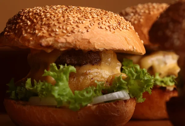 Primo piano gustoso hamburger — Foto Stock