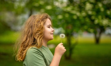 Çocuk karahindiba üflüyor. Rüya gibi barışçıl masumiyet. Çocuk karahindiba üflüyor. Çayır bahçesi yeşili. Çocuk karahindiba üflüyor. Sevimli eğlence. Çocuk karahindiba üflüyor.