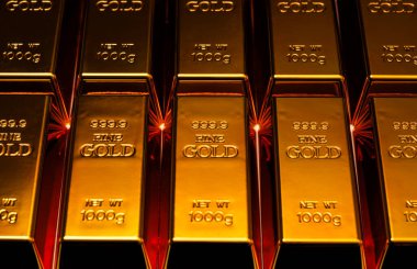 Altın külçesi yatırım tasarruf konsepti. Altın külçe değerli varlık değeri. Altın maddi rezerv. Altın güvenli birikim