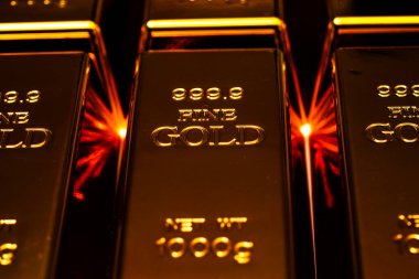 Altın külçeli makro lüks konsept. Altın külçeleri, finansal ticaret varlıkları. Altın değerli ekonomik rezerv değeri. Altın güvenli zenginlik güvenlik kavramı