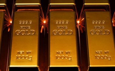 Gold bar savings investment finance. Gold bullion trading financial asset. Gold precious metal value reserve. Gold safe security economy concept