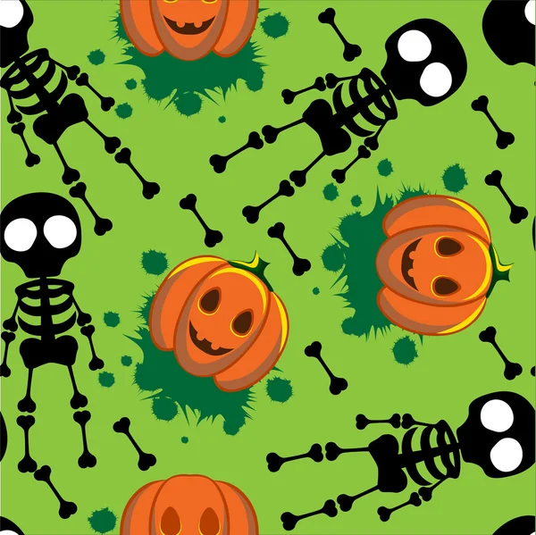 Skeleton pumpkins seamless green — 스톡 벡터