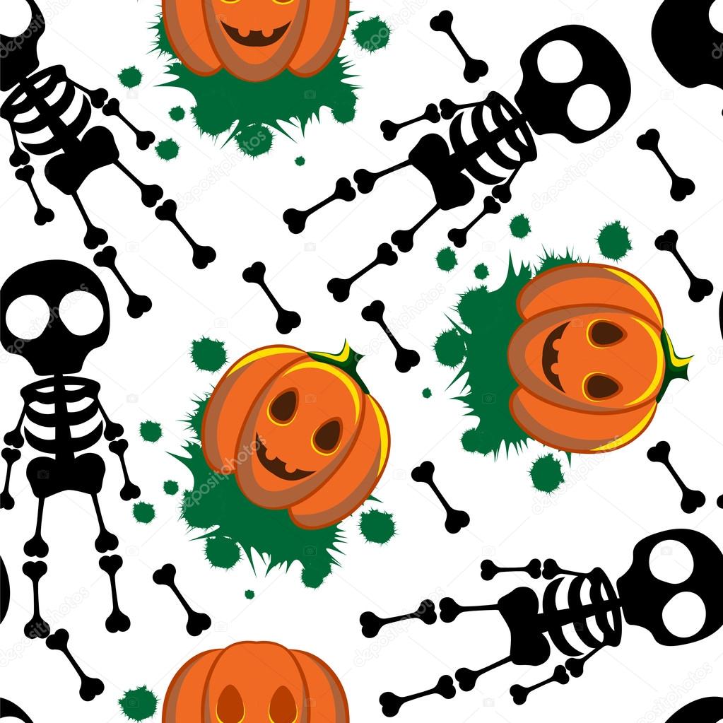 Skeleton pumpkins seamless white
