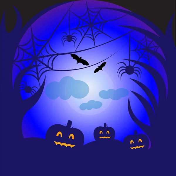 Scary pumpkin faces on blue — Stockvector