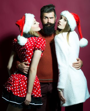 Man and new year girls