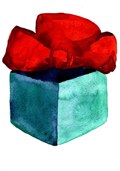 Christmas present box with red bow — Zdjęcie stockowe