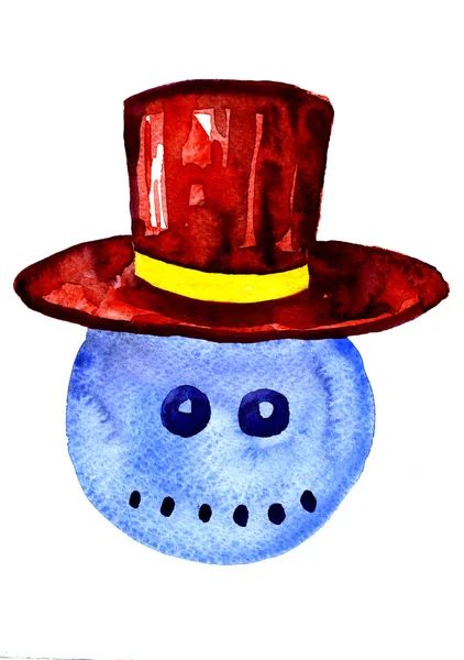 Christmas head of Snowman wearing hat — стокове фото