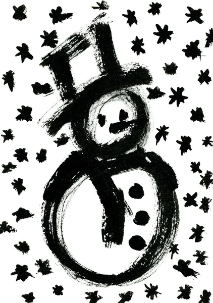 Watercolor rough draft of Snowman — 图库照片