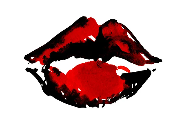 Black lips with red strokes — Stock Photo, Image