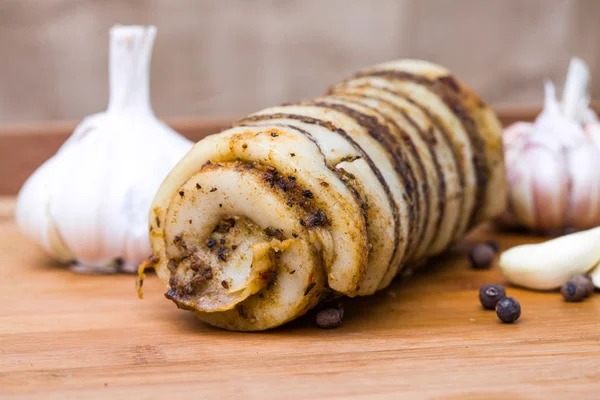 Spicy bacon roll with garlic — Stockfoto