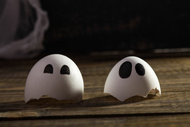 Funny cracked hen eggshell