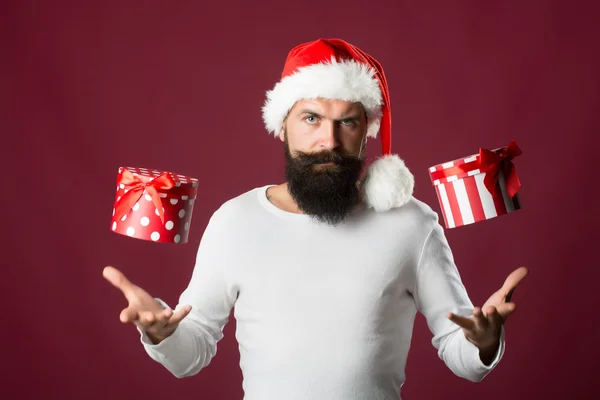 New year man with gift box — Stock Photo, Image