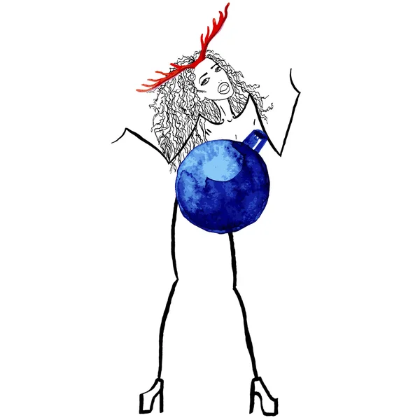 青いボール ドレスと角 — ストックベクタ