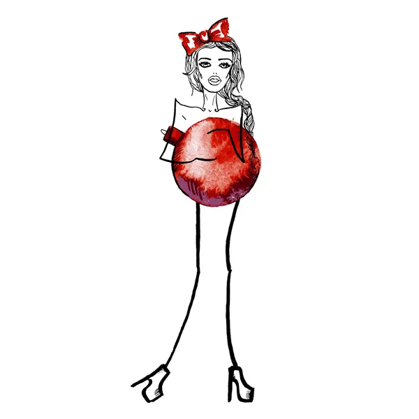 赤いボールのドレスと弓 — ストックベクタ