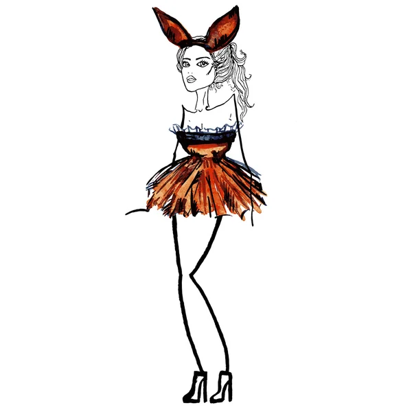 Chica en traje de animal — Vector de stock