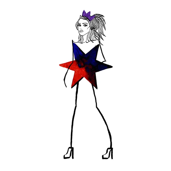 Woman in star dress — Διανυσματικό Αρχείο