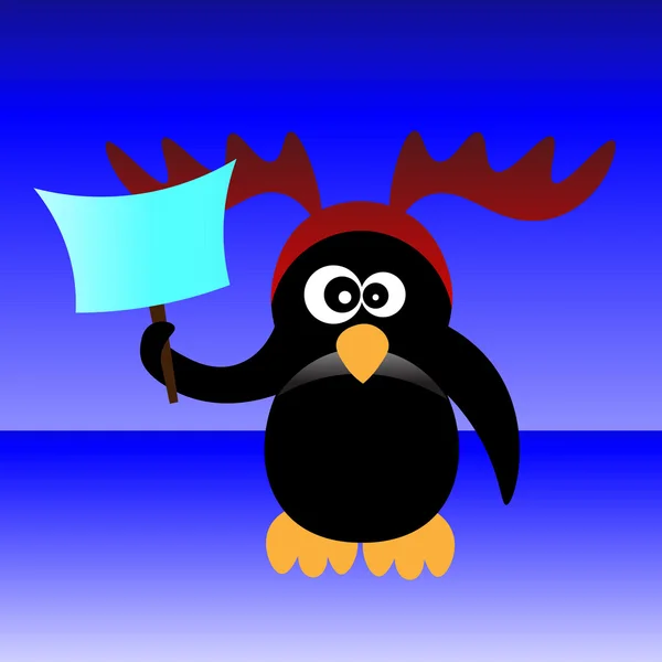Pinguino in corna con carta — Vettoriale Stock