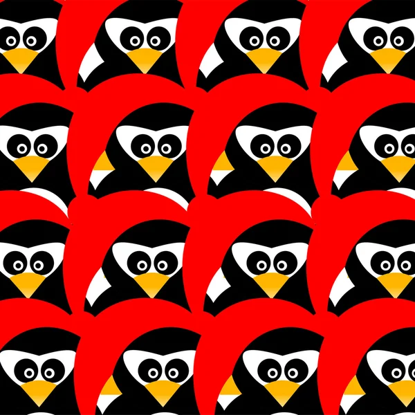 Seamless pinguins on red — Stok Vektör