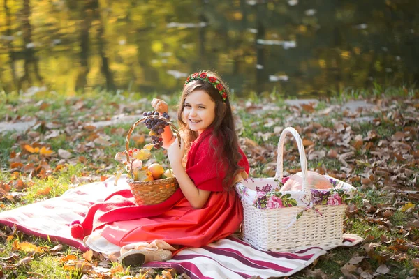 Smiling little girl with baskets — Stock Photo, Image