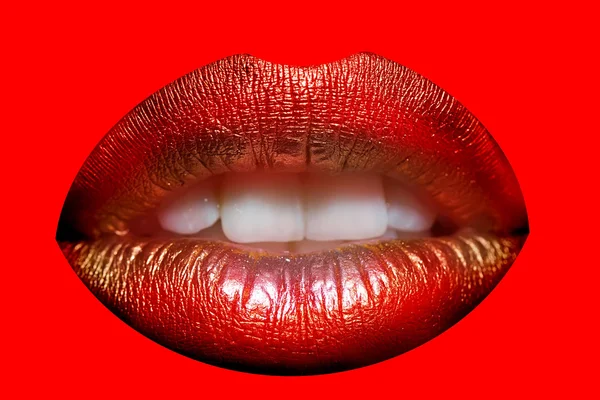 Goldene weibliche Lippen — Stockfoto