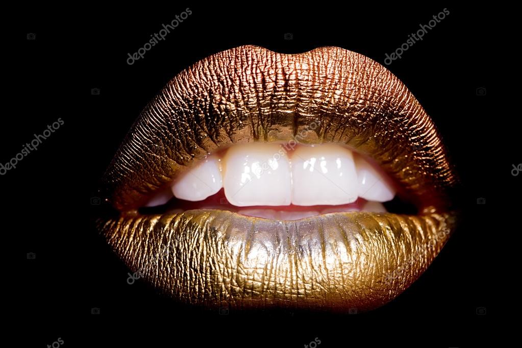 Gold Lips Black Background