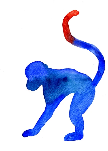 Aquarelle silhouette of blue monkey — Stock Fotó