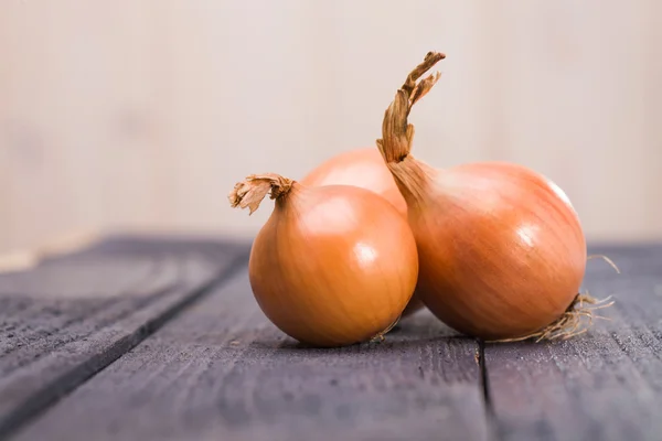 Tres cebollas maduras vibrantes — Foto de Stock