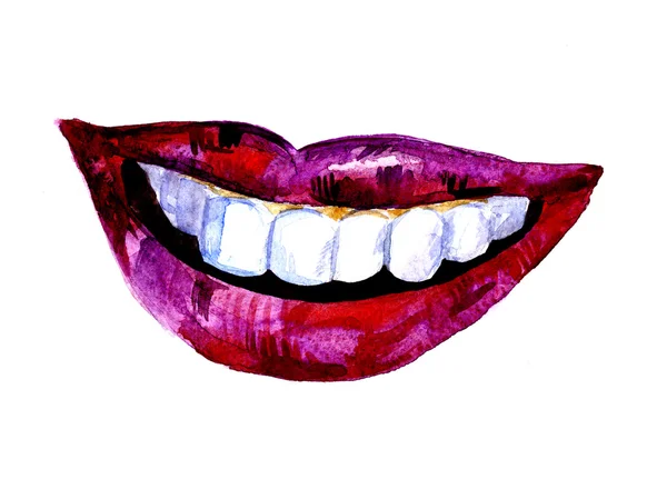 Watercolor illustration of lips — 图库照片