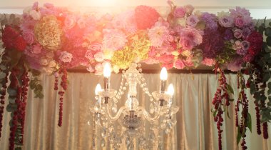 Cut-glass chandelier and decorated arch