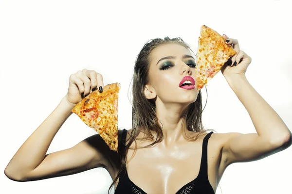 Young girl with pizza — Stock Photo, Image