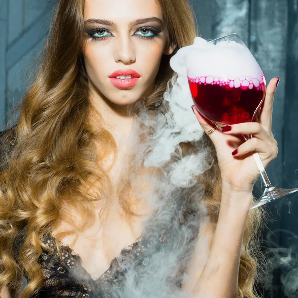 Pretty woman with wine glass — Stock Photo, Image