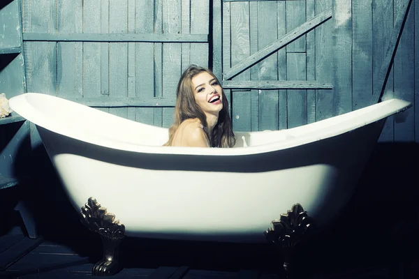 Laughing woman in bath — Stock Photo, Image