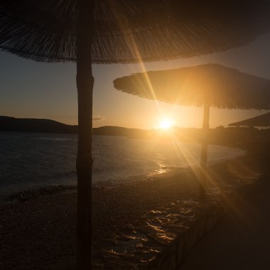  Deniz kıyısı, plaj şemsiyeleri 