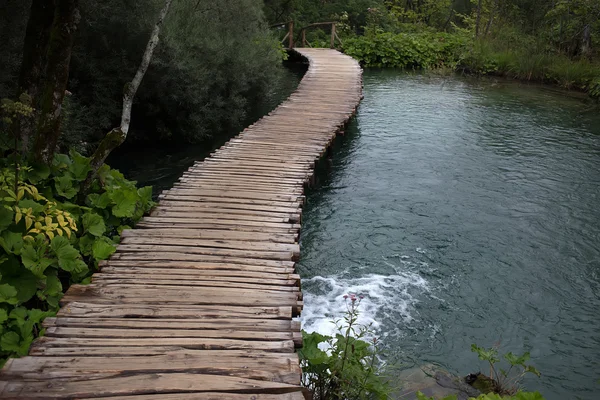 Pasarela de madera a través del río — Foto de Stock