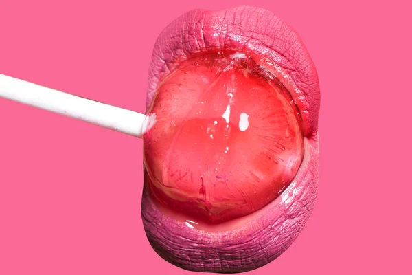 Vrouwelijke lippen en lolly — Stockfoto