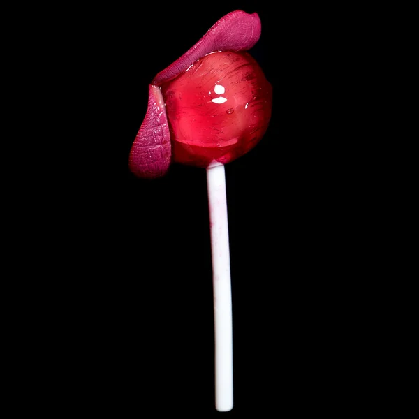 Labios femeninos y piruleta — Foto de Stock