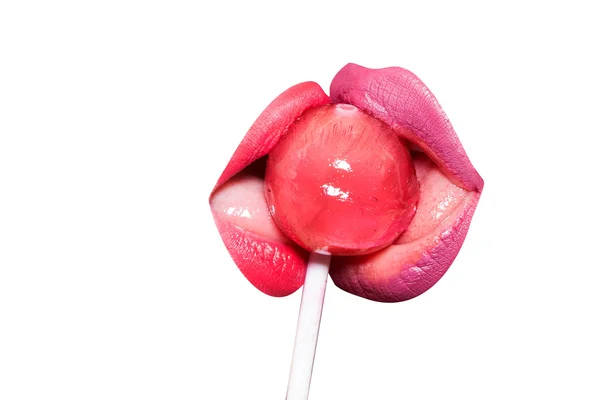 Lábios femininos e pirulito — Fotografia de Stock