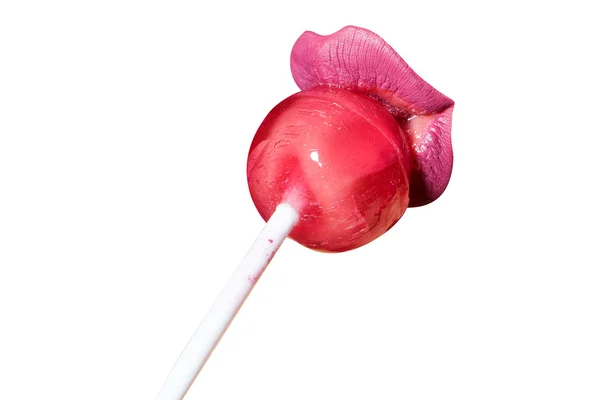 Kvinnliga läppar och lollipop — Stockfoto