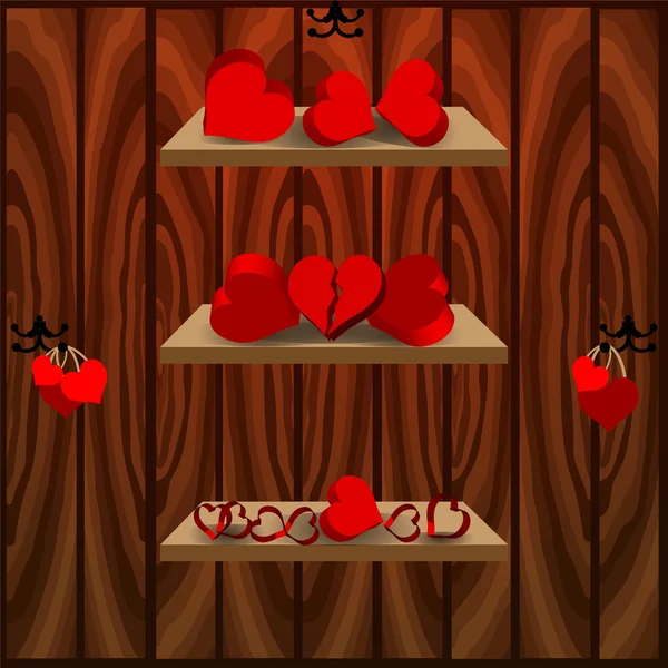 Hearts on shelf — Stockový vektor