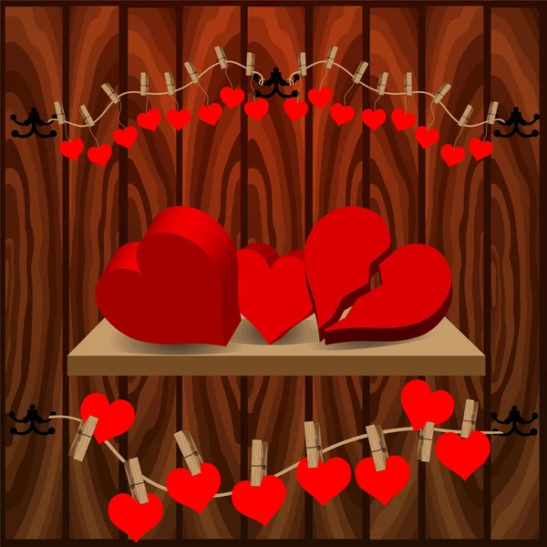 Hearts on wooden backdrop — Stockvector