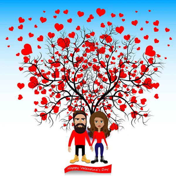 Tree with hearts and people — Stockvector