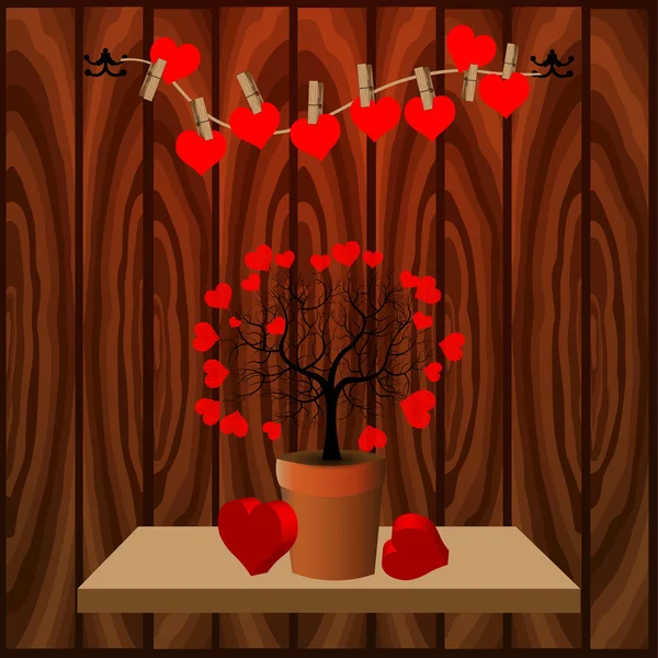 Heart plant on wood — Stock vektor