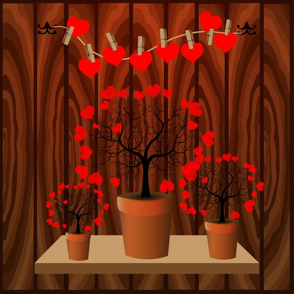 Hjärtat växter på trä — Stock vektor