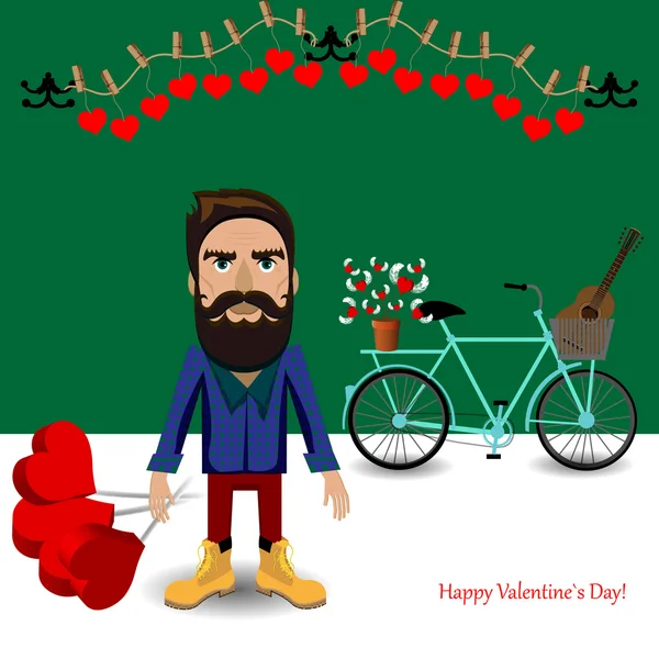 Man and bicycle on green — Stockvector