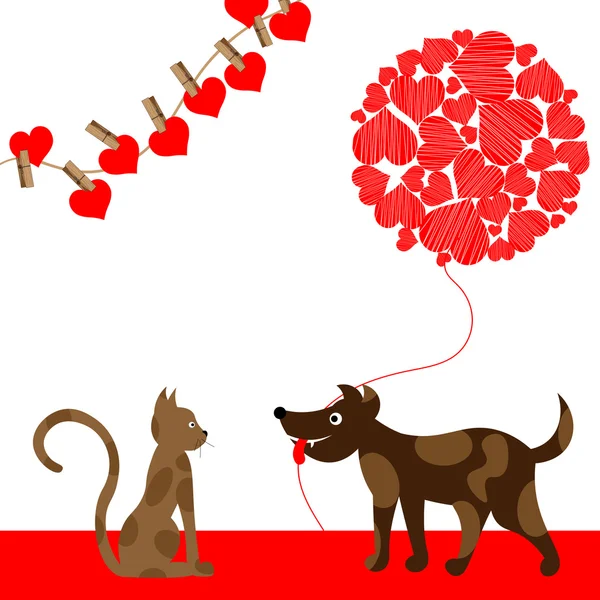 Valentine gato e cão — Vetor de Stock